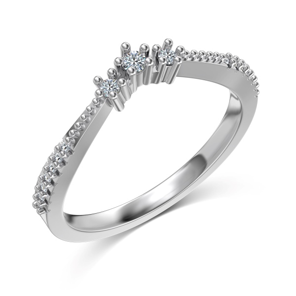 「莫桑钻 Moissanite 系列」S925纯银白色莫桑钻镶嵌圆珠设计V形情侣套戒女款戒指