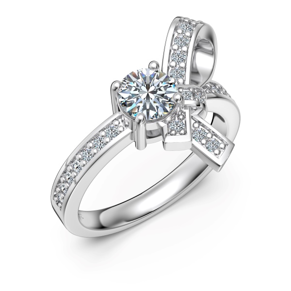 「莫桑钻 Moissanite 系列」S925纯银白色莫桑钻镶嵌蝴蝶结设计时尚精致套装戒指