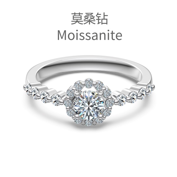 「莫桑钻 Moissanite 系列」S925纯银圆形莫桑镶嵌太阳花设计精致戒指