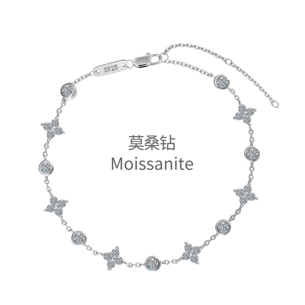 「莫桑钻 Moissanite 系列」s925纯银锆石四叶草手链女法式高级感星星璀璨跨境手饰女