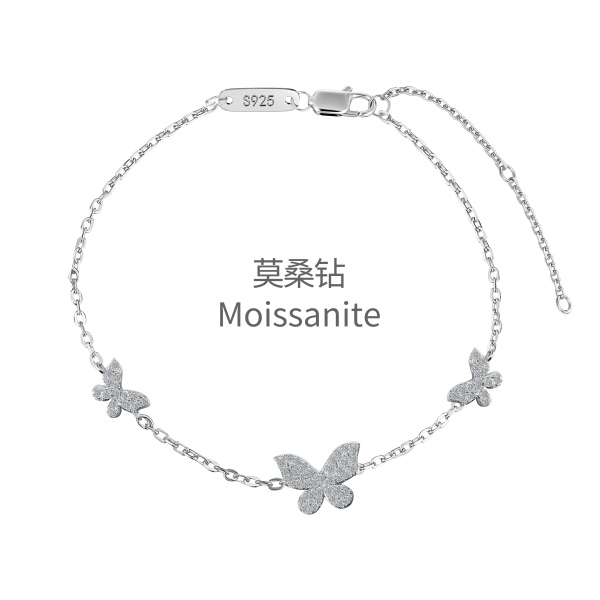 「莫桑钻 Moissanite 系列」「花园 Garden 系列」S925纯银镶钻蝴蝶小众设计感个性潮流吊坠5A锆石简约冷淡风气质手链