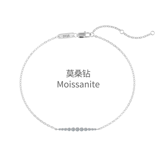 「莫桑钻 Moissanite 系列」银S925白色圆锆排钻镶嵌一字微笑吊坠简约时尚精致手链