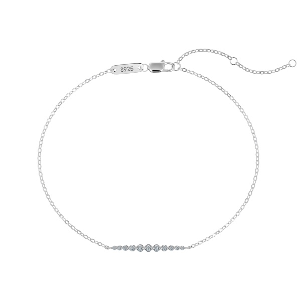 「莫桑钻 Moissanite 系列」银S925白色圆锆排钻镶嵌一字微笑吊坠简约时尚精致手链