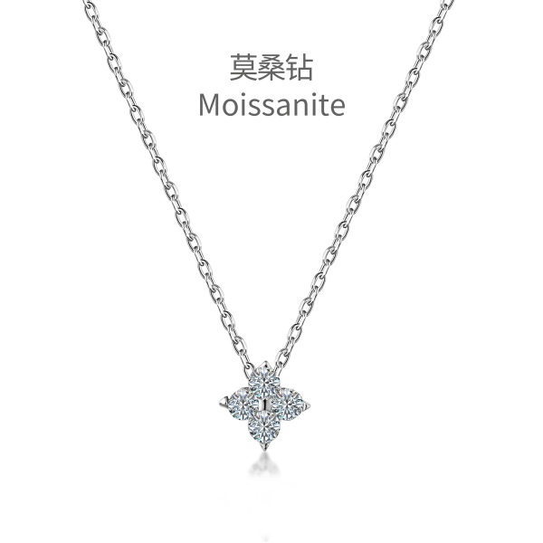 「莫桑钻 Moissanite 系列」S925纯银日系女式金色闪钻四叶草锁骨链