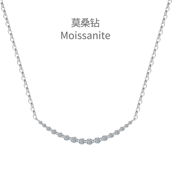「莫桑钻 Moissanite 系列」「曦光 Daybreak 系列」S925纯银白色圆锆镶嵌月牙半圆微笑小众设计轻奢精致项链