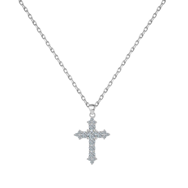 「莫桑钻 Moissanite 系列」S925纯银莫桑钻十字架宗教欧美简约经典男女通用跨境叠戴项链