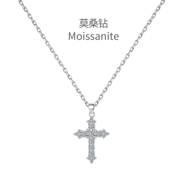 「莫桑钻 Moissanite 系列」S925纯银莫桑钻十字架宗教欧美简约经典男女通用跨境叠戴项链