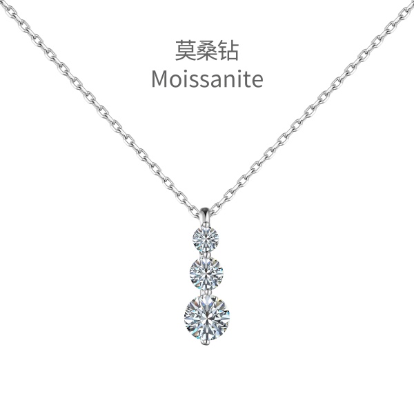 「莫桑钻 Moissanite 系列」「格调 Stylish 系列」S925纯银白色圆锆圆形从小到大排列一字型设计简约时尚小众项链