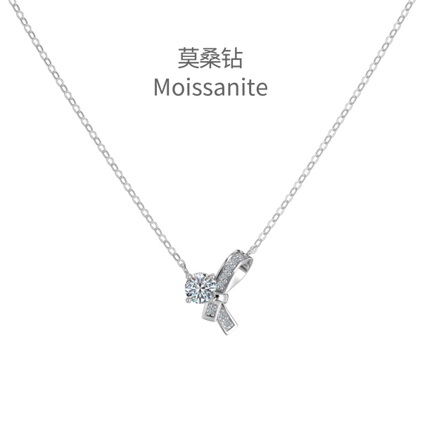 「莫桑钻 Moissanite 系列」S925纯银满钻锆石蝴蝶结项链