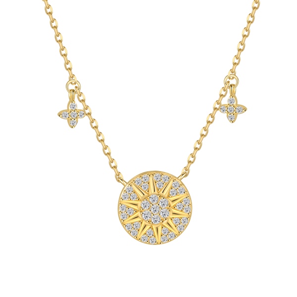 S925纯银爆闪满钻芒星罗盘轻奢项链