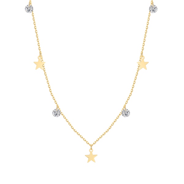 S925纯银圆形锆石星星轻奢项链