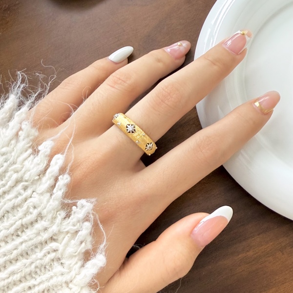 纯银s925八芒星布家风拉丝戒指中古轻奢小众高级感手饰