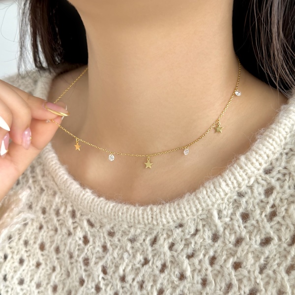 S925纯银圆形锆石星星轻奢项链