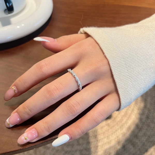 「莫桑钻 Moissanite 系列」S925纯银麻花扭绳扭曲白色圆锆镶嵌设计ins小众不规则时尚简约百搭戒指