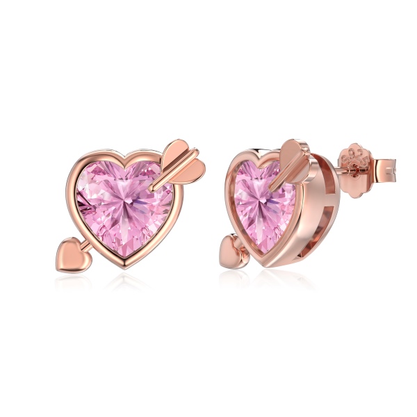 银S925粉色心形爱心箭心设计时尚精致耳钉