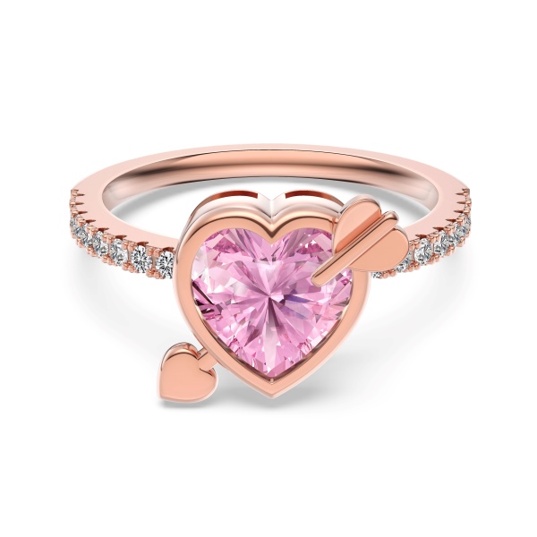 银S925粉色心形爱心箭心设计时尚精致戒指