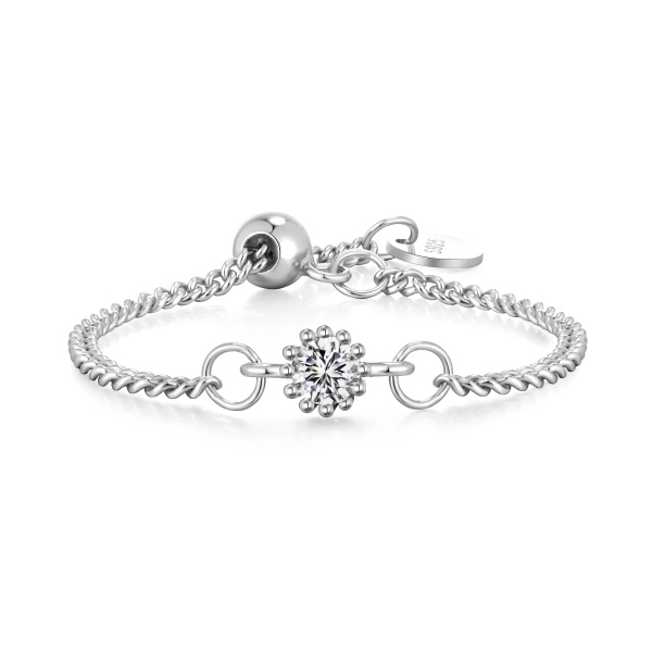 银S925白色圆锆单钻设计侧身链设计小众时尚简约链条戒指可伸缩调节