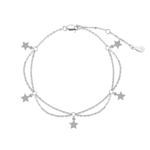 银S925五角星白色圆锆镶嵌多吊坠公主风精致时尚手链