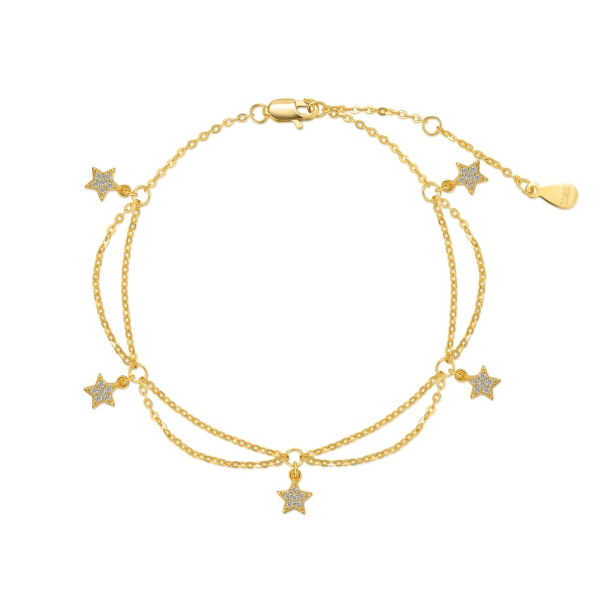 银S925五角星白色圆锆镶嵌多吊坠公主风精致时尚手链