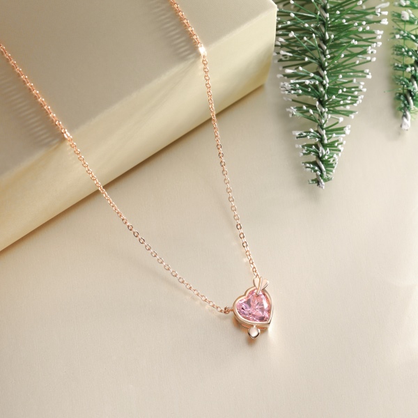 银S925粉色心形爱心箭心设计时尚精致轻奢项链