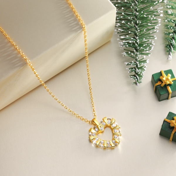 银S925白色圆锆排列镶嵌爱心造型小众设计时尚项链