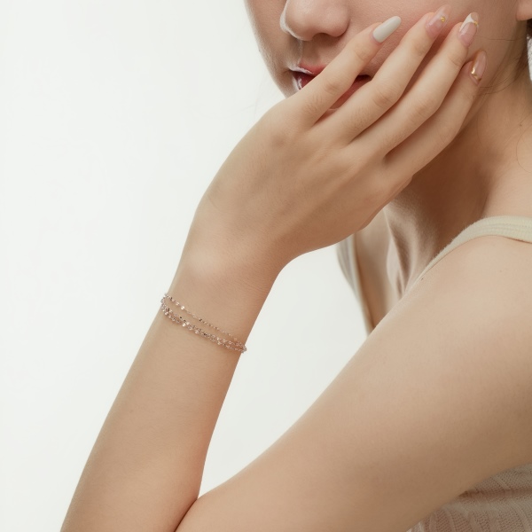 银S925嘴唇链三层叠戴小众简约时尚手链