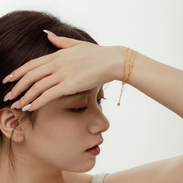 银S925嘴唇链三层叠戴小众简约时尚手链