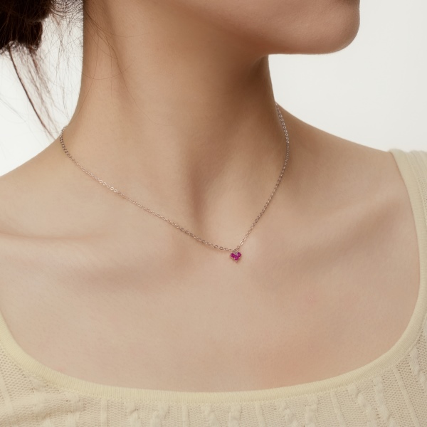 S925纯银正方形方块爱心个性轻奢百搭项链