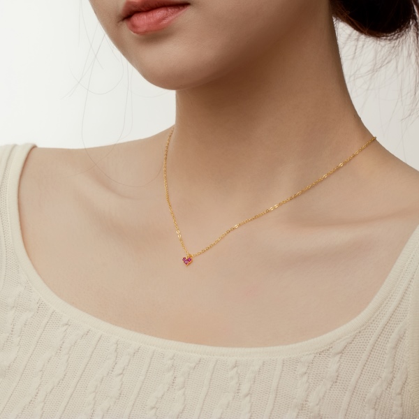 S925纯银正方形方块爱心个性轻奢百搭伸缩可调节项链