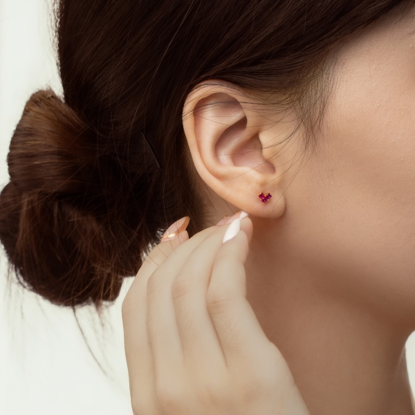 S925纯银正方形方块爱心个性轻奢百搭耳钉