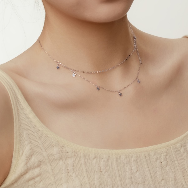 S925纯银五角星双层个性星星轻奢项链