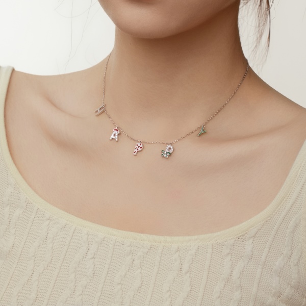 「星愿 Wishing Star 系列」银s925字母HAPPY吊坠精致圣诞氛围滴胶项链