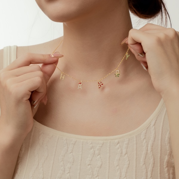 「星愿 Wishing Star 系列」银s925字母HAPPY吊坠精致圣诞氛围滴胶项链