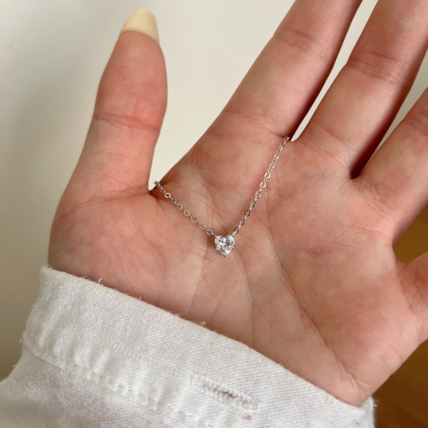 「莫桑钻 Moissanite 系列」S925纯银爱心锆石项链