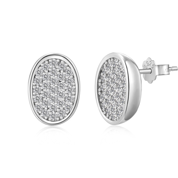 S925纯银椭圆镶嵌圆锆爆闪时尚百搭耳钉