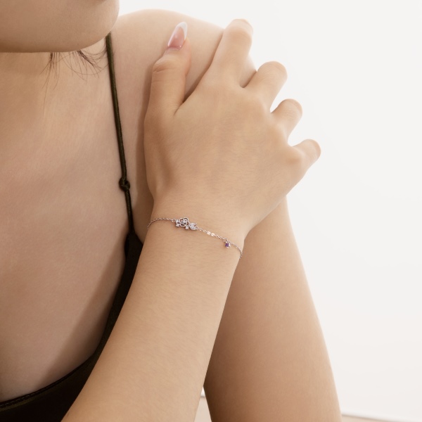 银S925白色马眼圆锆紫色圆锆镶嵌花朵小巧精致手链客户定制