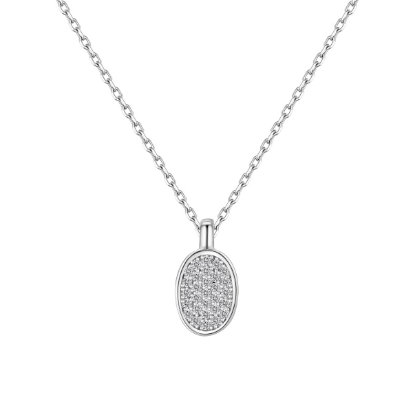 S925纯银椭圆镶嵌圆锆爆闪时尚高级项链