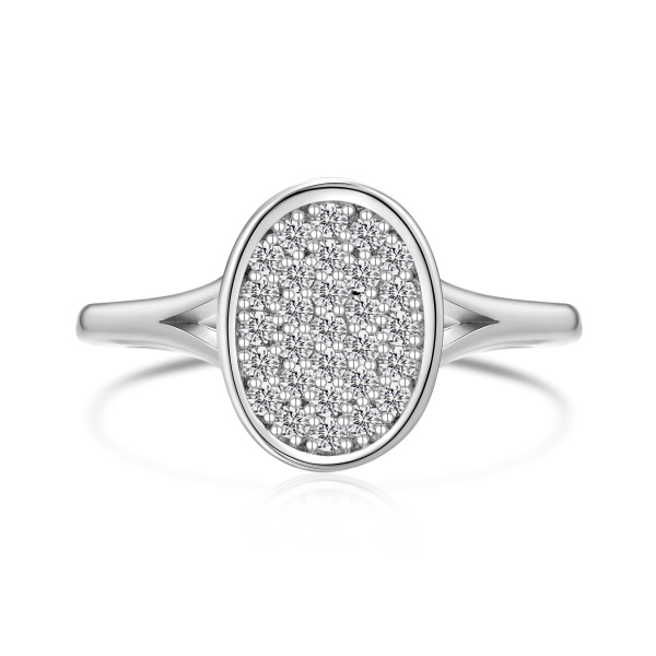 S925纯银椭圆镶嵌圆锆爆闪时尚百搭戒指