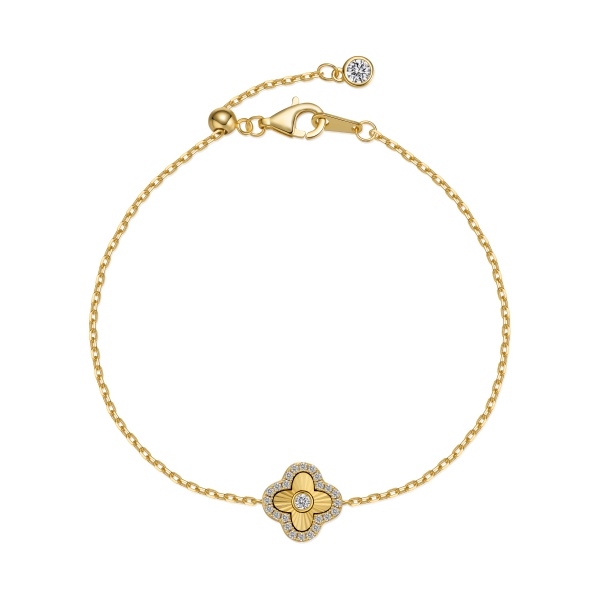 银S925白色圆锆镶嵌四叶草镭射车花波光粼粼设计手链套装