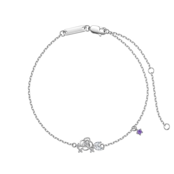 银S925白色马眼圆锆紫色圆锆镶嵌花朵小巧精致手链客户定制