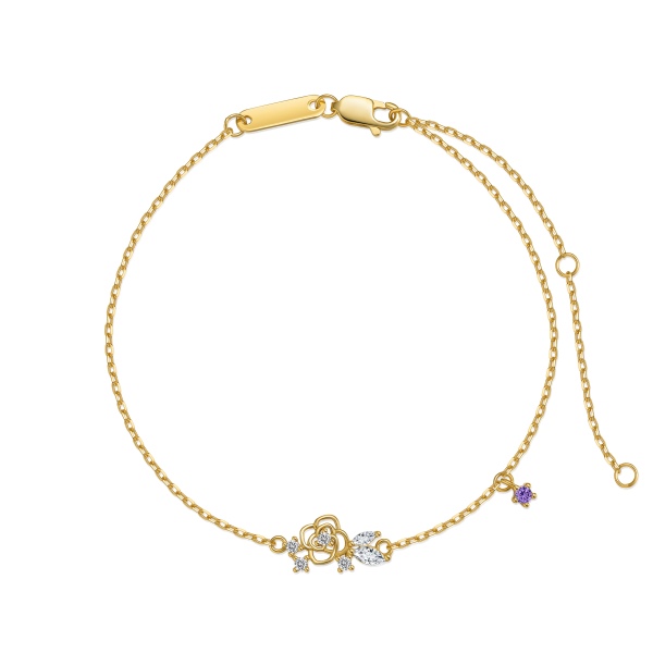 银S925白色马眼圆锆紫色圆锆镶嵌花朵小巧精致手链客户定制