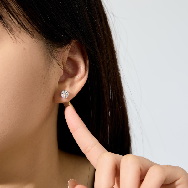 银S925白色马眼石镶嵌圆形小花精致时尚耳钉