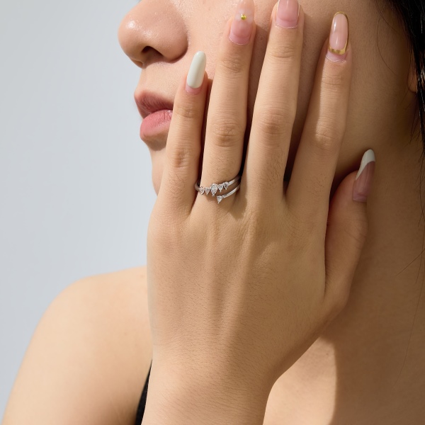 银S925水滴大小钻排列双层简约设计时尚闭口戒指