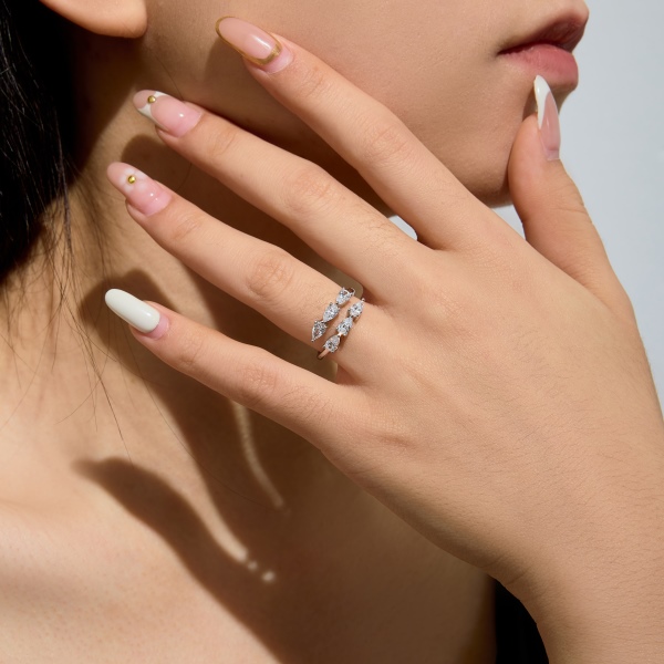 银S925水滴排列双层简约设计时尚开口戒指