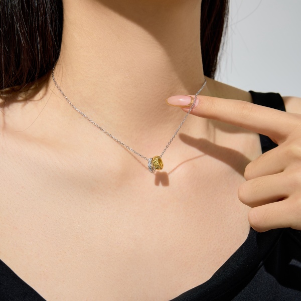 S925纯银白色圆锆镶嵌圆环电镀分色时尚简约百搭撞色项链