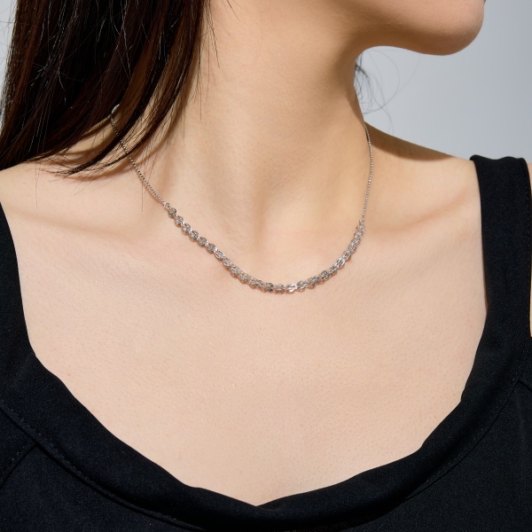 银S925凤尾链光珠链拼接设计简约时尚项链