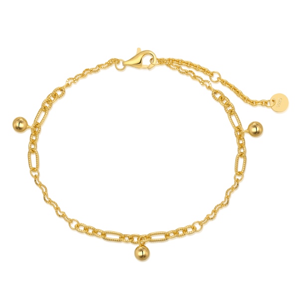 银S925光面圆珠吊坠压齿纹子母链压花单心链拼接手链