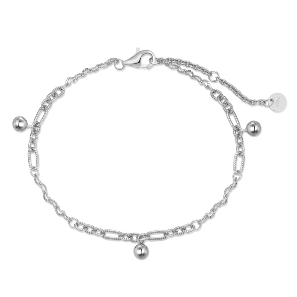 银S925光面圆珠吊坠压齿纹子母链压花单心链拼接手链