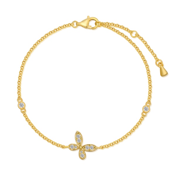 银S925白色圆锆镶嵌蝴蝶造型设计精致时尚简约手链