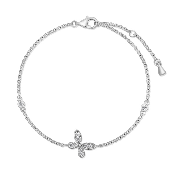 银S925白色圆锆镶嵌蝴蝶造型设计精致时尚简约手链